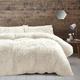 Catherine Lansfield Cuddly Deep Pile Faux Fur King Duvet Cover Set with Pillowcases Cream