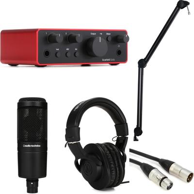 Focusrite Scarlett Solo 4th Gen USB Audio Interface and Audio-Technica AT2020PK Streaming/Podcasting Bundle