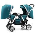 Twins Baby Stroller Pushchair for Infant and Toddler, Double Baby Stroller for Newborn Can Sit Lie Detachable Carriage Folding Prams Trolley Strollers with Mosquito Net (Color : Blue A)