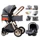 3 in 1 Baby Stroller Carriage for Newborn, Baby Pram Adjustable Baby Strollers Toddler Pushchairs Infant Reversible Bassinett with Rain Cover, Footmuff, Mosquito Net (Color : Grey A)