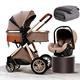 Luxury 3 in 1 Baby Pram Stroller Carriage Outdoor Blanket Foldable High Landscape Anti-Shock Newborn Baby Strollers with Stroller Organizer for Large Mommy Bag, Rain Cover, Mosquito Net