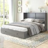 Wildon Home® Amrhein Queen Murphy Bed Cabinet w/ USB Charging Station & Drawer & Folding Mattress in Gray | 40.47 H x 64.09 W x 40.47 D in | Wayfair