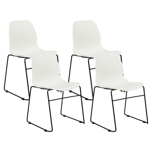 Esszimmerstühle 4er Set Weiß aus Kunststoff Schwarze Beine Ohne Armlehnen Modernes Design Stapelbar Konferenzstühle für Esszimmer Büro