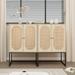 Set of 2, Natural Rattan 2 Door High Cabinet, Built-in Adjustable Shelf