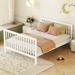Toddler Bed with Guardrail & Shelf, Convertible Crib/Full Size Bed, White