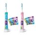 2/Pk Philips Sonicare Kids Toothbrush Rechargeable Electric Power Blue & Pink Toothbrushes 3+ Bluetooth Connected Custom Stickers