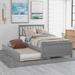 Twin Size Platform Bed with Trundle, Solid Pine Legs and a Strong, Durable Frame Upholstered Platform Bed No Box Spring Needed