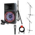 Gemini Sound GSP-L2200PK Indoor 2200 Watt with 15 Inch Woofer LED Party Lights Built in Media Player and Included Microphone and Speaker Stand Bundle with Polsen M-85 Handheld Microphone Auray MS