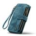 Zipper Wallet Case for iPhone 15 Premium PU Leather Wrist Hand Strap Card Slots Holder Flip Folio Cover with Magnetic Suction Kickstand Large Capacity Shockproof Case Blue