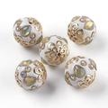 Handmade Indonesia Beads with Metal Findings and Rhinestones Light Gold Color Plated Round Light Gold 18x19.5mm