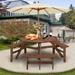 6-Person Outdoor Wooden Picnic Table for Patio Backyard Garden Yard w/ 3 Built-in Benches - Brown