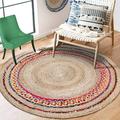 Indian Handmade Braided Multi Color Cotton with Natural Jute Round Rugs Floor Decor Rugs Size 7 x 7 Feet Round ( 210 cm x 210 cm)