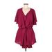 Zara TRF Casual Dress - Mini Plunge Short sleeves: Burgundy Print Dresses - Women's Size Medium