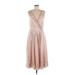 Great Jones Casual Dress - Midi V-Neck Sleeveless: Tan Solid Dresses - Women's Size 6