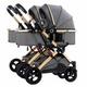 2 Baby Strollers Carriage for Newborn, Twins Stroller for Infant and Toddler Can Sit Lie Detachable Pushchair Folding Double Prams Trolley Portable Strollers with Mosquito Net (Color : Gray A)