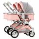 Double Baby Pram Stroller for Infant and Toddler, Twins Baby Stroller for Newborn Can Sit Lie Detachable Baby Carriage Pushchair Trolley Portable Strollers with Mosquito Net (Color : Pink)