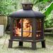 Lark Manor™ Amaryana 44.3" H x 31.1" W Steel Wood Burning Outdoor Fire Pit w/ Lid Steel in Black/Brown/Gray | 44.3 H x 31.1 W x 22.6 D in | Wayfair