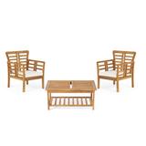 Gracie Oaks Zehorit 3 Piece Seating Group w/ Cushions Wood/Natural Hardwoods in Brown/White | Outdoor Furniture | Wayfair