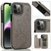 TECH CIRCLE Case for iPhone 15 Plus (2023) Cell Phone - [Embossed Butterfly Tree Design] PU Leather Protective Cute Back Cover Shell Case with Snap Card Holders Gray