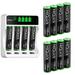 HiQuick (12 Pack) 1.2V 1100mAh NiMh AAA Batteries High Capacity with LCD Smart 4 Bay Battery Charger (Micro USB and Type-C Charging)