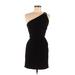 Maggy London Cocktail Dress - Sheath One Shoulder Sleeveless: Black Print Dresses - Women's Size 2