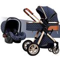 Baby Stroller Carriage for Newborn, High Landscape Luxury Baby Pram Stroller Infant Pushchair Reversible Bassinett with 5-Point Harness, Rain Cover, Mosquito Net (Color : Blue)