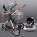 Baby Stroller for Newborn, 3 in 1 Adjustable High View Luxury Travel Pram Baby Carriage Stroller Bassinett Lightweight Strollers for Toddler with Rain Cover, Mosquito Net (Color : Grey A)