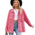 LCDIUDIU Oversized Denim Jacket For Women,Retro Wash Pink Jean Jackets Long Sleeve Lapel Button Down Transitionl Jacket Coat Casual Boyfriend Outwear With Large Pockets,S