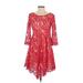 Free People Cocktail Dress - A-Line Scoop Neck 3/4 sleeves: Red Solid Dresses - Women's Size 2