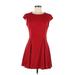 TOBI Casual Dress - Mini Crew Neck Short sleeves: Red Print Dresses - Women's Size Medium