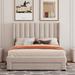 Full Platform Bed w/Drawer & Headboard,Velvet Tufted Upholstered,Beige