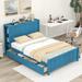 Modern Full Size Platform Bed with 4 Drawers and Storage Shelves, Wood Platform Bed Frame with Headboard and Footboard