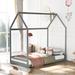 Twin House Bed,House Bed Wood Bed,Teens,House-Shaped Roof Bed, Grey