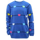 Cyndeelee Girls Long Sleeve Knit Pullover Christmas Sweater Crewneck Holiday Sweater Shirt (Blue with Multi Hearts 3T)