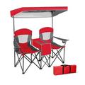 Folding Canopy Camp Chair Sports Chair with Adjustable Shade Cup Holder & Carry Bag Portable Beach Camping Chair for Festivals Traveling Camping Pool Beach Fishing Hiking Red 2-Person