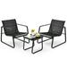 Black 3PCS Patio Bistro Furniture Set Glass Top Table Garden Deck