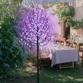 Fuchsun Led Cherry Blossom Tree Plug-in Garden Tree with Blink Mode for Outdoor Decoration 6 ft (Purple)