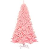 7.5Ft Unlit Pink Artificial Christmas Tree Hinged Spruce Full Tree With Metal Stand 100% New PVC Material Xmas Tree For Indoor And Outdoor Decoration