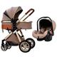 Lightweight Baby Stroller Carriage for Newborn, 3 in 1 Adjustable Baby Pram Stroller for Toddler, Infant Pushchairs with Stroller Rain Cover, Footmuff, Mat, Mosquito Net (Color : Khaki)