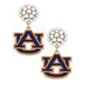 Women's CANVAS Style Auburn Tigers Pearl Cluster Enamel Drop Earrings