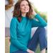 Appleseeds Women's Essential Cotton Long-Sleeve Solid Mockneck - Blue - PS - Petite