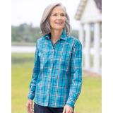 Appleseeds Women's Foxcroft Non-Iron Highlands Plaid Shirt - Blue - 6P - Petite