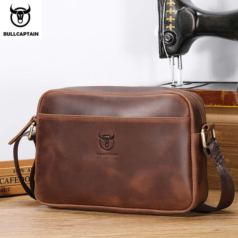 BULLCAPTAIN Crazy Horse cuir sac de mode pour hommes nouveau sac à bandoulière simple de grande capacité avec sac pour hommes décontracté