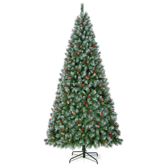 Costway Hinged Christmas Tree with PVC Branch Tips and Warm White LED Lights-9 ft