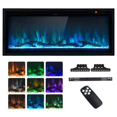 Costway Electric Fireplace in-Wall Recessed with Remote Control and Adjustable Color and Brightness-42 inches