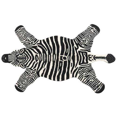 Teppich Schwarz und Weiß Wolle Tiermotiv 100 x 160 cm Zebra Design Handgetuftet Modern Kurzhaar Kinderzimmer Schlafzimmer Deko Accessoires