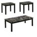 3 Piece Coffee Table and End Table Set, Faux Marble Surface, Black Motif