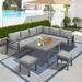 6-Pieces Patio Furniture Sets Dining Table Sets, Outdoor Afternoon Tea Table Sofa Sets with Aluminum Frame - 73"w x 95"L x 32"H