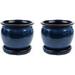Wisteria 12 Inch Ceramic Indoor Outdoor Garden Planter Urn With Saucer For Flowers Herbs And Plants Blue (2 Pack)
