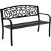Jiarui Garden Bench Outdoor Metal Porch for PP Garden Yard Patio Bench with Weather-Resistant Cast Iron Backrest and Welcome Pattern (Black)